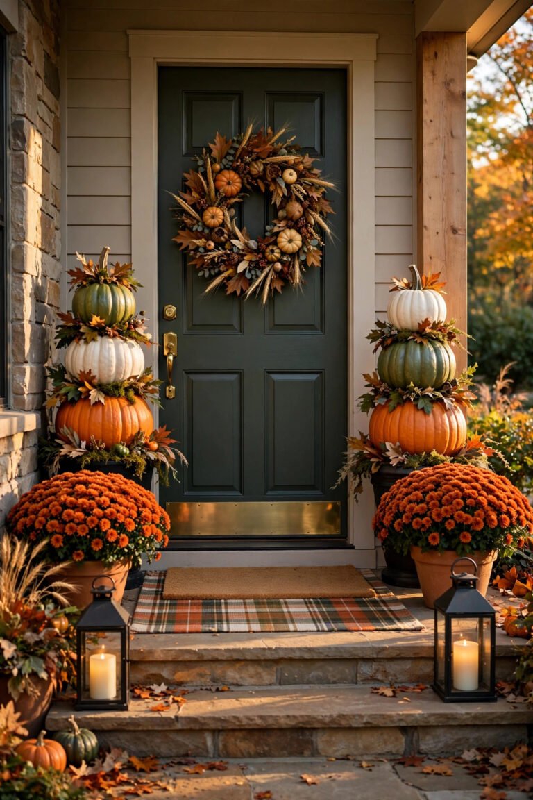 Fall front door porch decor idea 1
