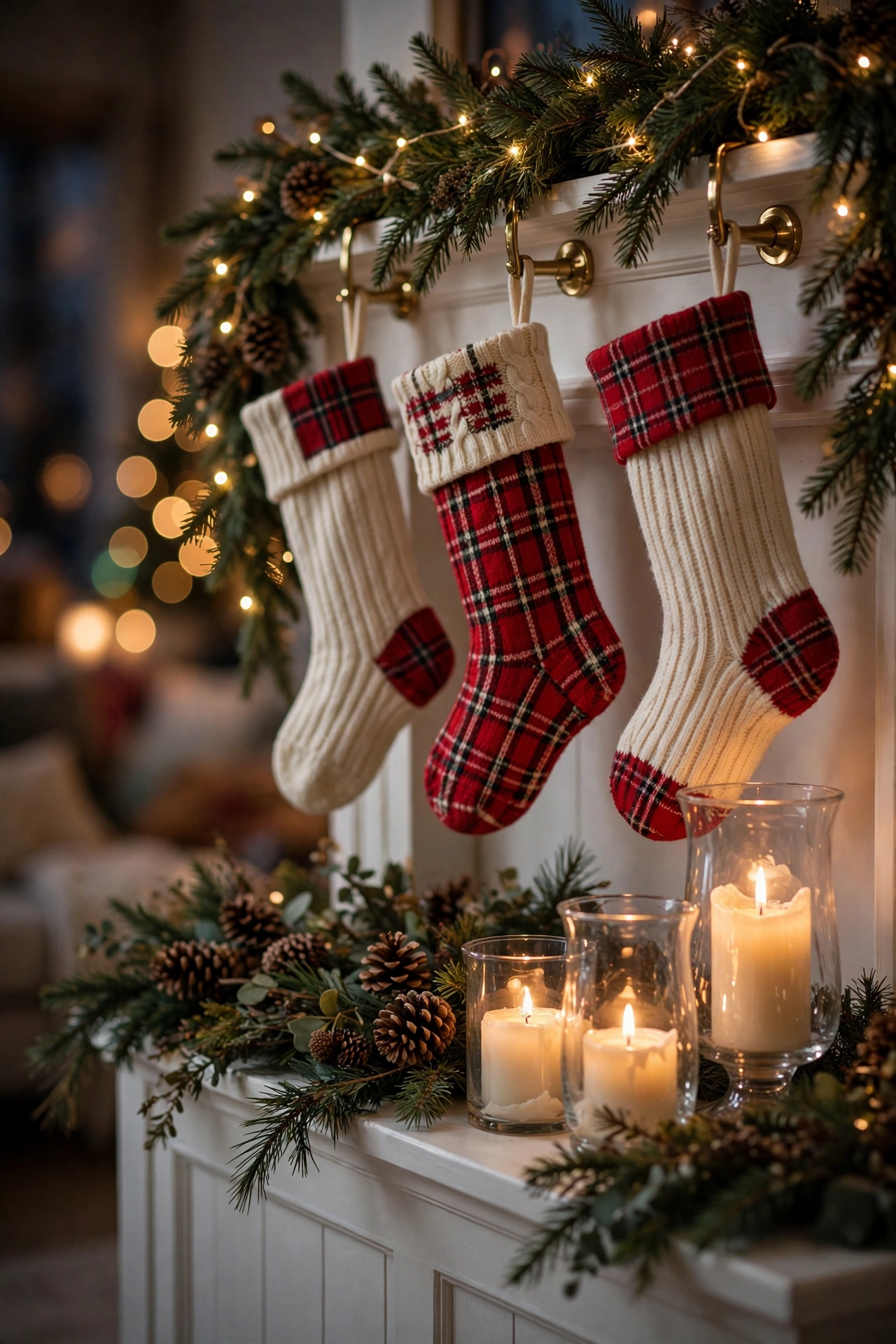 Classic Cozy Christmas Mantel with Garland and Stockings