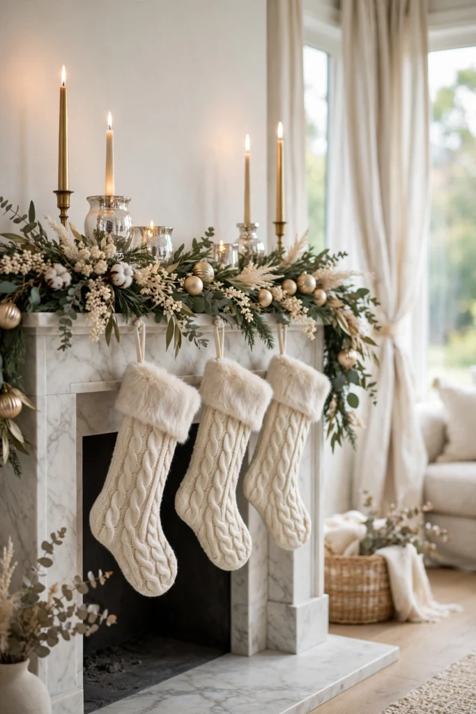 Elegant Neutral Champagne Christmas Mantel