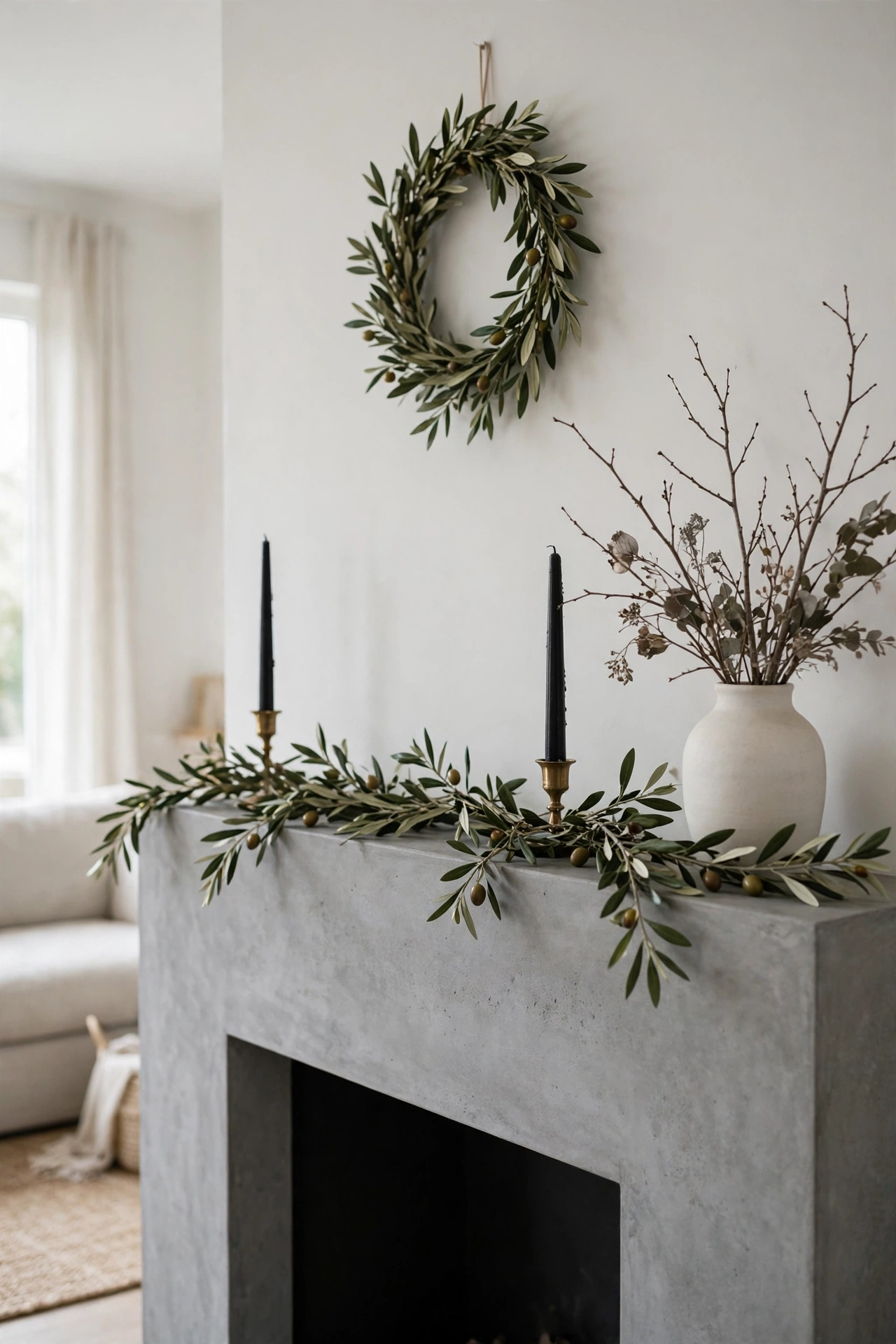 Modern Minimalist Christmas Mantel with Candles