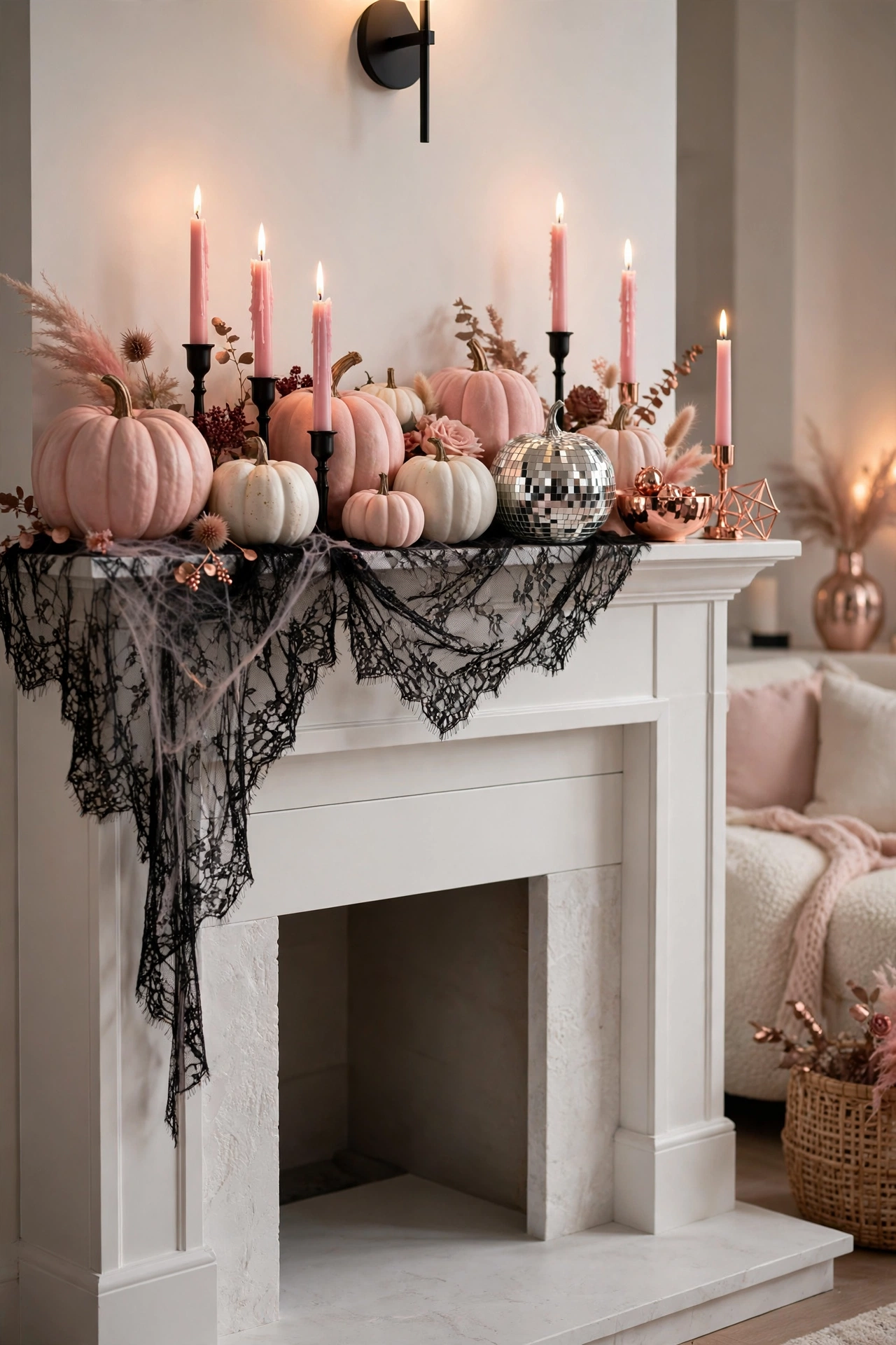 Pink Halloween Glam Mantel