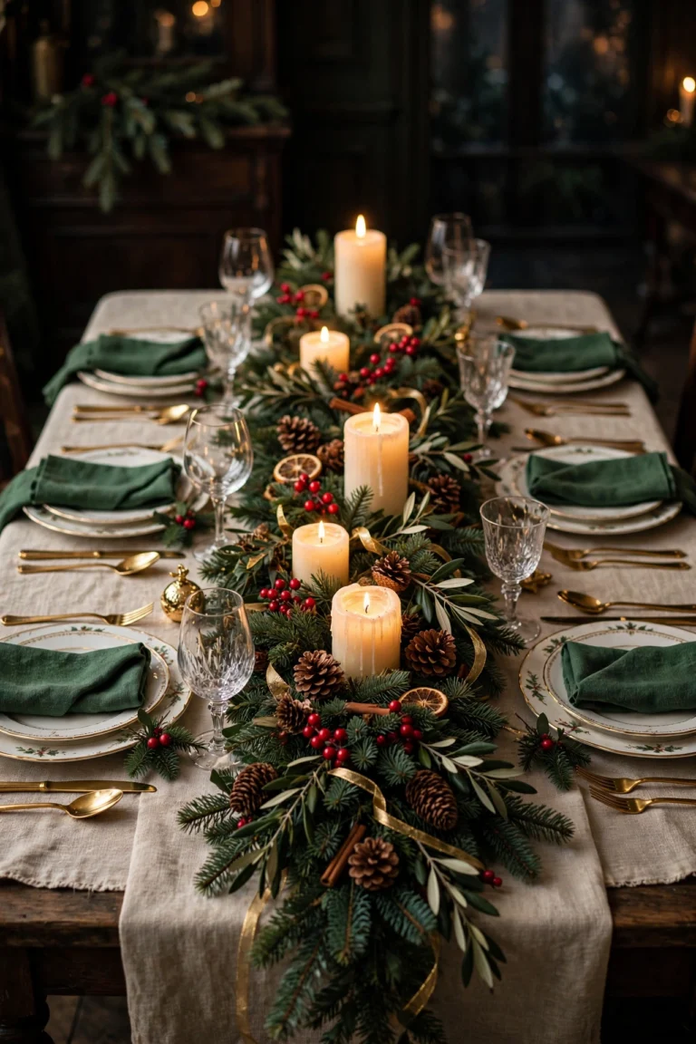 Classic red and green Christmas tablescape