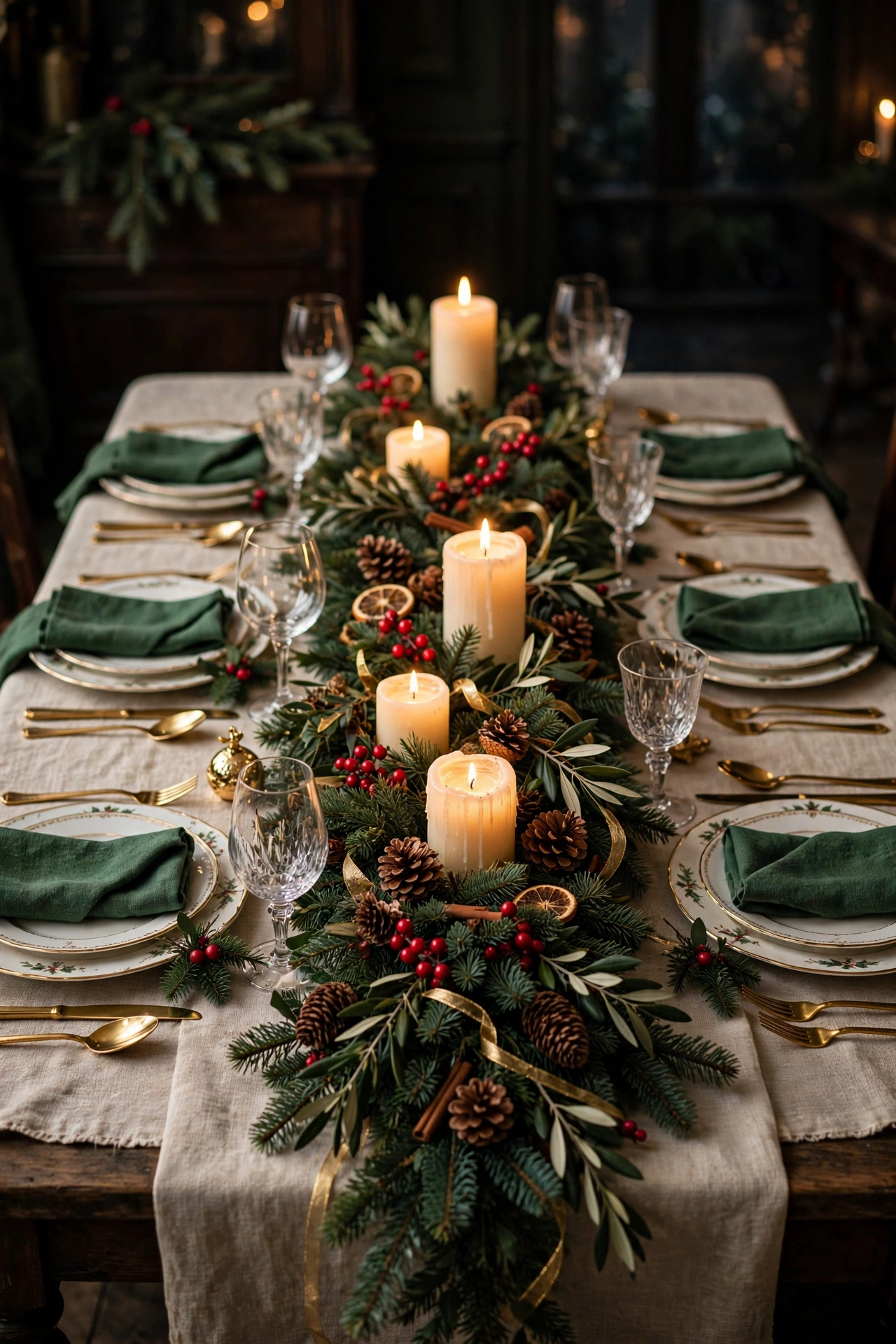 Classic red and green Christmas tablescape