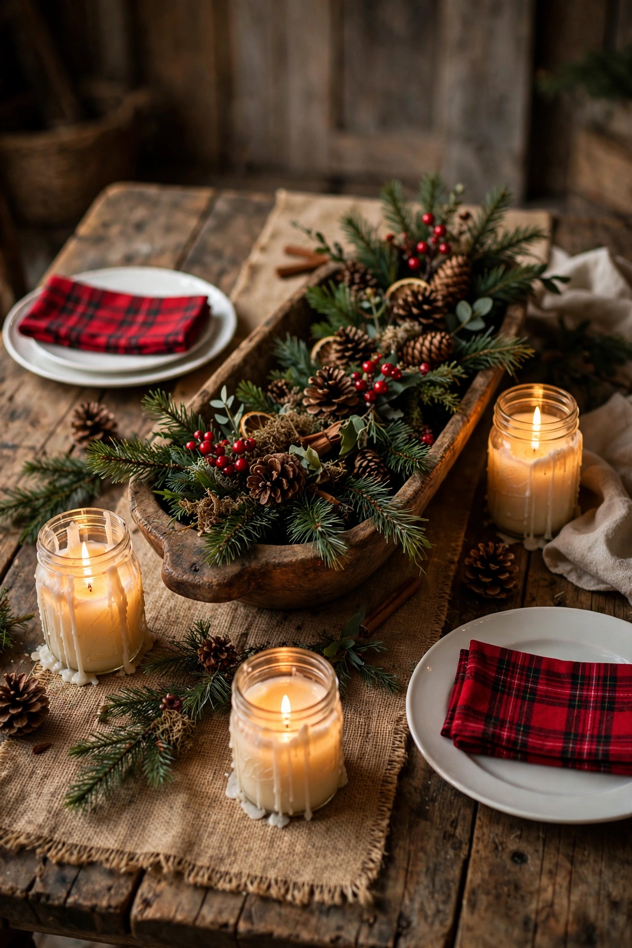 Rustic farmhouse Christmas table