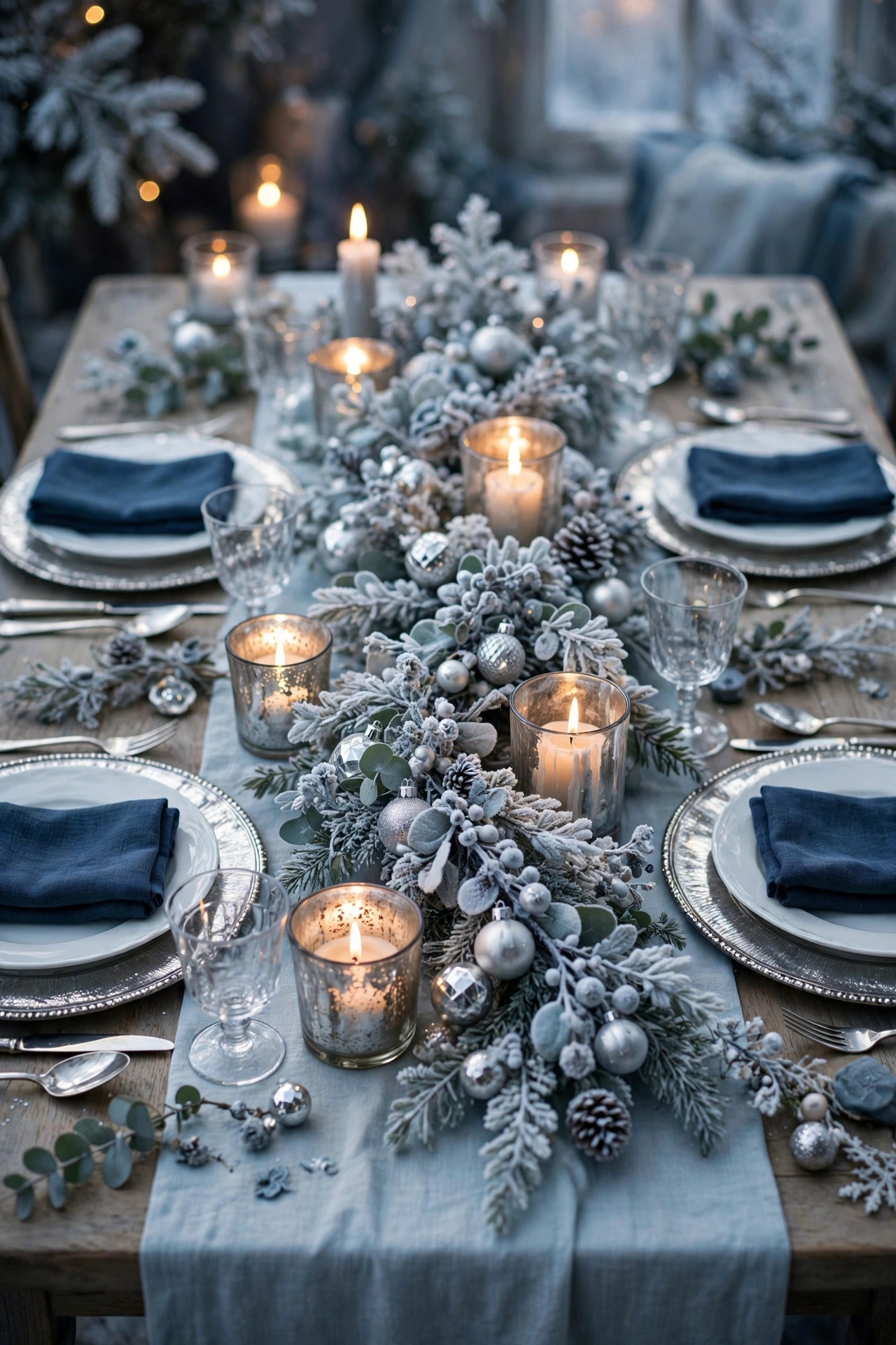 Blue and silver winter wonderland table