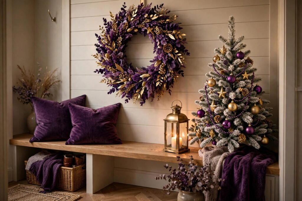 Plum and sapphire Christmas tree close-up